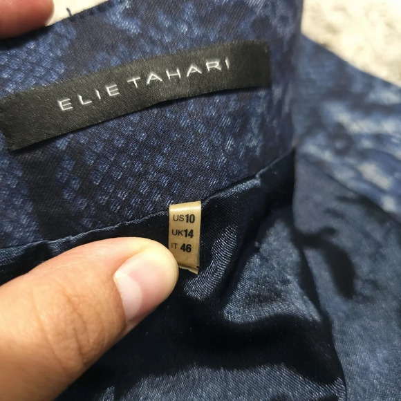 ELIE TAHARI Blue Black Snake Print 80% Linen Pencil Skirt, Fully Lined, Size 10 - Picture 11 of 16
